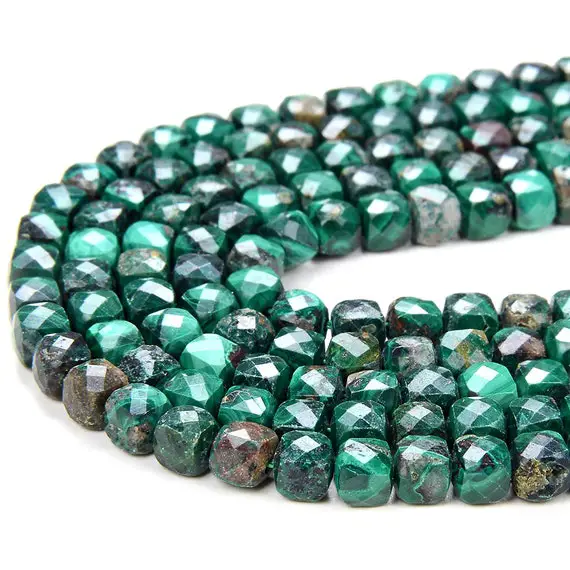 4mm Natural Malachite Gemstone Grade A Micro Faceted Cube Loose Beads (p44)