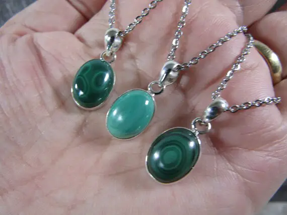 Malachite Sterling Silver Pendant With Stainless Steel Chain P74