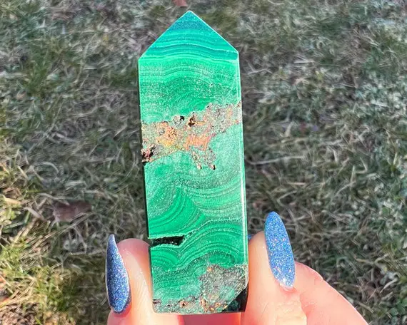 2.4" Malachite Tower, Chatoyant Banded Green Crystal Point, Sparkly Druzy, Witchy Gift For Her, Home Decor, Birthday Gift For Best Friend #4