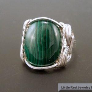 Sterling Silver Malachite Wire Wrapped Ring | Natural genuine Gemstone rings, simple unique handcrafted gemstone rings. #rings #jewelry #shopping #gift #handmade #fashion #style #affiliate #ad