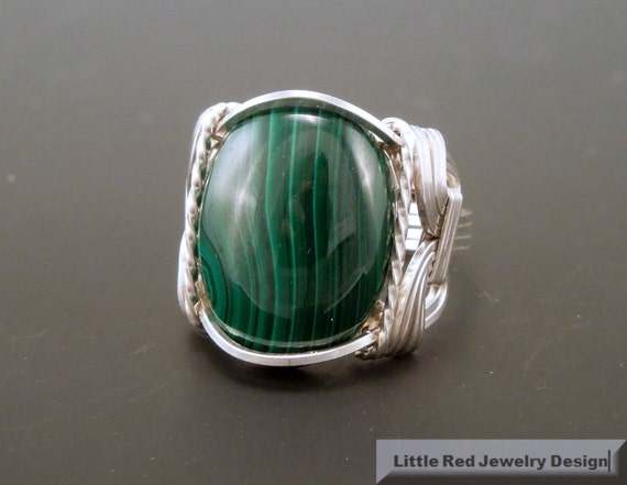 Sterling Silver Malachite Wire Wrapped Ring