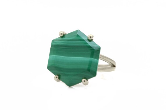Unique Fine Silver Malachite Ring · Green Gemstone Ring · Handmade Malachite Ring · Sterling Silver Ring For Women