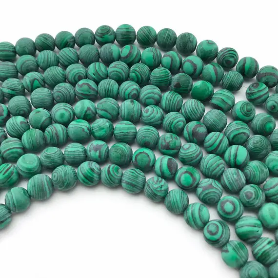 8mm Matte Malachite Beads, Round Gemstone Beads, Wholesale Beads