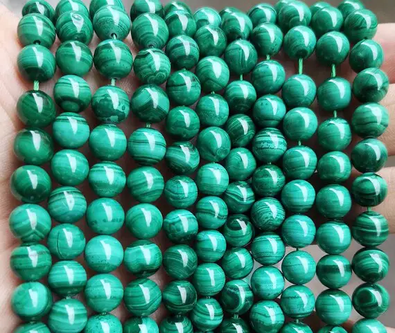 Natural Malachite Smooth Round Beads,4mm 6mm 8mm 10mm 12mm Malachite Beads Wholesale Supply,one Strand 15''