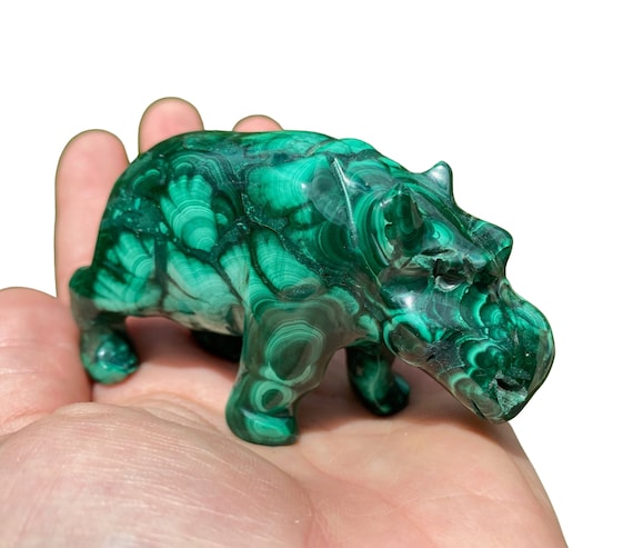 Malachite Hippo - Hand Carved Stone Hippo - Malachite Stone Hippo - Healing Crystals And Stones - Malachite Heart Chakra Crystal Hippo #1