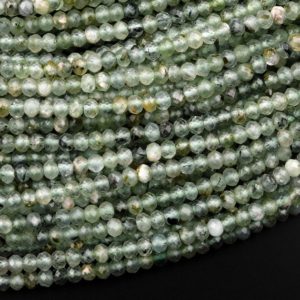 Micro Faceted Natural Green Prehnite Rondelle Beads 3mm 4mm 6mm 15.5" Strand | Natural genuine rondelle Prehnite beads for beading and jewelry making.  #jewelry #beads #beadedjewelry #diyjewelry #jewelrymaking #beadstore #beading #affiliate #ad