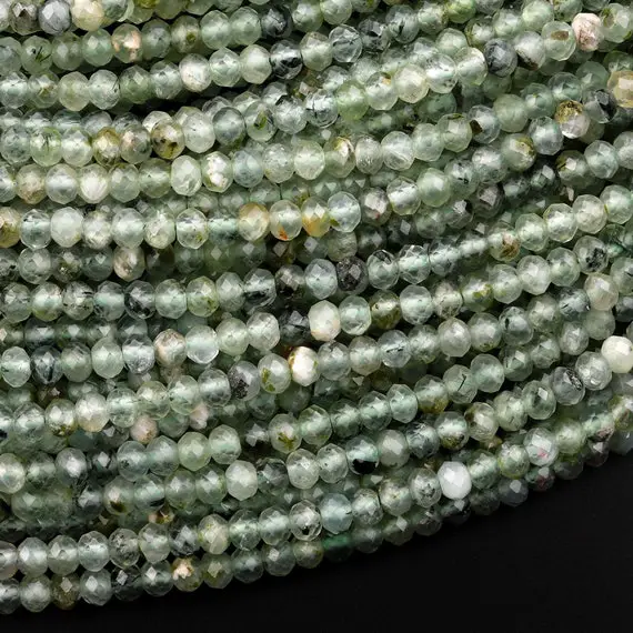 Micro Faceted Natural Green Prehnite Rondelle Beads 3mm 4mm 6mm 15.5" Strand