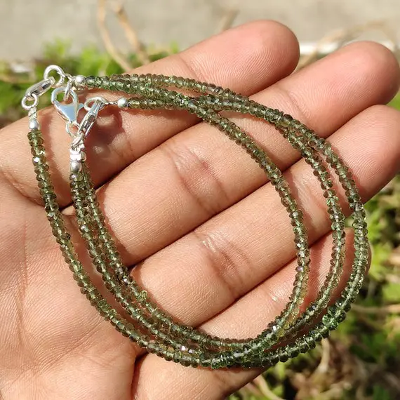Moldavite Bracelet - Faceted Rondelle Beads - Moldavite Bead - Moldavite Jewellery - Moldavite Crystal - Czech Republic - Moldavite Wristlet