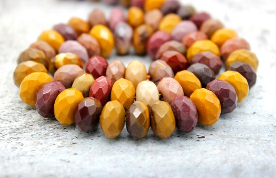 Natural Mookaite, Faceted Mookaite Rondelle Loose Beads Gemstone - 4mm X 6mm - Pg69