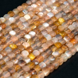 Shop Moonstone Faceted Beads! Genuine Natural Multicolor Moonstone Loose Beads Grade AAA Faceted Cube Shape 4mm | Natural genuine faceted Moonstone beads for beading and jewelry making.  #jewelry #beads #beadedjewelry #diyjewelry #jewelrymaking #beadstore #beading #affiliate #ad