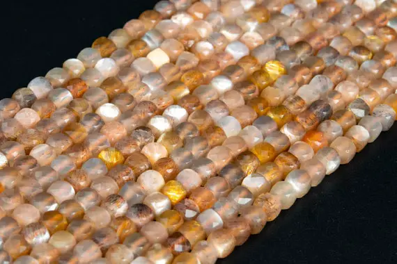 Genuine Natural Multicolor Moonstone Loose Beads Grade Aaa Faceted Cube Shape 4mm