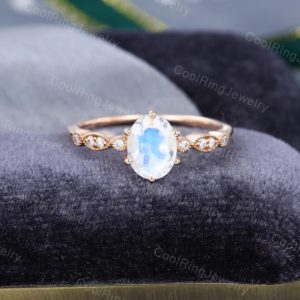 Oval cut Moonstone engagement ring vintage Unique rose gold engagement ring Diamond/Moissanite ring Bridal ring Anniversary gift for women | Natural genuine Gemstone rings, simple unique alternative gemstone engagement rings. #rings #jewelry #bridal #wedding #jewelryaccessories #engagementrings #weddingideas #affiliate #ad
