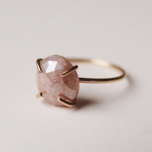 Shop Moonstone Rings! Peach Moonstone Gold Ring. Iridescent Pearl Moonstone Ring | Natural genuine Moonstone rings, simple unique handcrafted gemstone rings. #rings #jewelry #shopping #gift #handmade #fashion #style #affiliate #ad