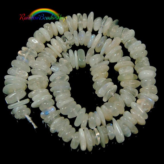 Gem Semiprecious 3-5x8-13mm Natural White Freeform Moonstone Rondelle Beads, , Natural Stone Spacer Beads