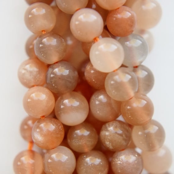 Genuine Peach Moonstone  Beads - Round 6 Mm Gemstone Beads - Full Strand 15", 60 Beads, Aa Quality