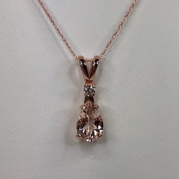 Beautiful 14k Rose Gold 1ct Morganite Necklace Diamond Accent 16” 18” Jewelry Gift Wife Daughter Anniversary Bride Fiancé
