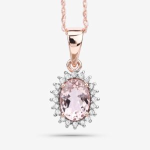 Shop Morganite Pendants! Morganite Pendant, Solid 14k Rose Gold Morganite Diamond Halo Pendant Necklace, Pink Peach Gemstone Gold Pendant, Anniversary Gift for Her | Natural genuine Morganite pendants. Buy crystal jewelry, handmade handcrafted artisan jewelry for women.  Unique handmade gift ideas. #jewelry #beadedpendants #beadedjewelry #gift #shopping #handmadejewelry #fashion #style #product #pendants #affiliate #ad