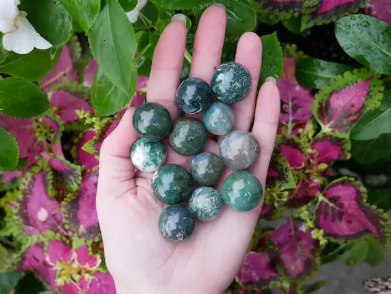 Moss Agate Crystal Spheres - Crystal Orbs Balls - Grounding Stone - Crystals For Bowls - Crystals For Decor - Reiki Master