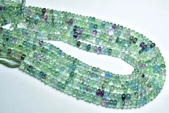 Most Beautiful Fluorite Rondelle Beads - 13 Inches, Natural Multi Color Fluorite Smooth  Rondelle - Beads Size Is 6.5 - 7 Mm #649