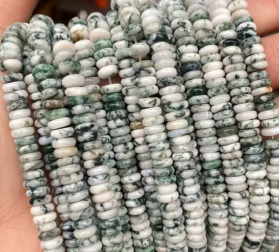 Natural Dendritic Agate Beads ，tree Agate Beads Wheel Abacus  Beads Smooth Round Beads ,   Wholesale Supply, 15"strand, 3x6mm