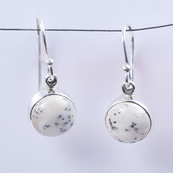 Natural Dendritic Opal Earrings, Dendrite Opal Earrings. 925 Silver Earrings, Dendritic Agate Earring, Round Shape Stone Earring Jewelry
