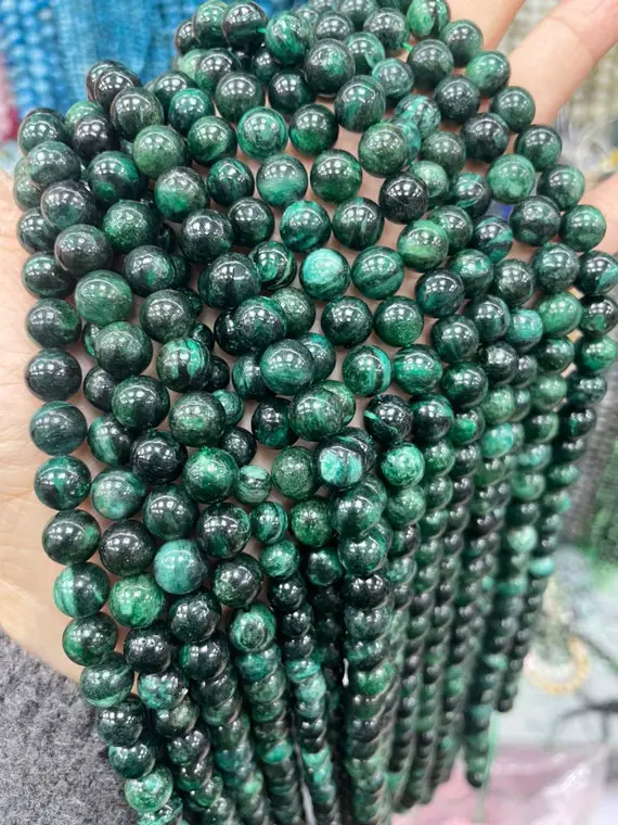Natural Emerald Smooth Round Beads , Genuine Emerald Green Loose Beads 6mm(63pcs)8mm(47pcs)10mm(37pcs),15 Inches