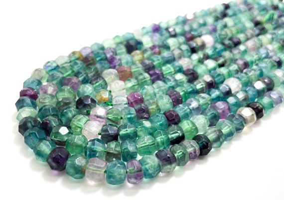 Natural Fluorite Beads, Faceted Rondelle 5mm X 7mm Fluorite Loose Gemstone Beads - Rdf75b