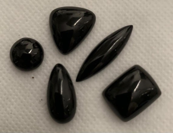 Natural Jet, 4 Lot Of Mixed Cabochons, Black Amber, Solid Black,victorian & Art Noveaux, Hard To Find