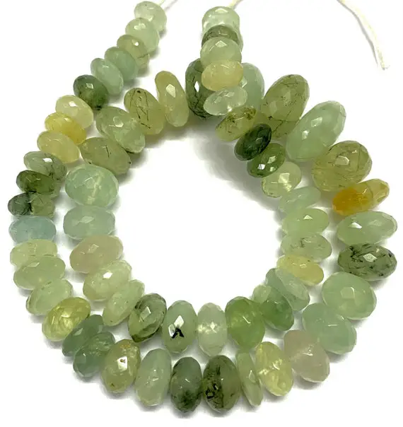 Natural Multi Green Prehnite Faceted Rondelle Beads 8-12mm Mined Prehnite Rondelle Beads Prehnite Gemstone Beads Green Prehnite Faceted Bead