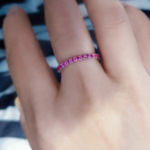 Shop Pink Sapphire Rings! Natural Pink Sapphire Band ring, Eternity Band, 14K White Gold Pink Sapphire ring, Sapphire Wedding Band,Pink Sapphire Minimalist Ring | Natural genuine Pink Sapphire rings, simple unique alternative gemstone engagement rings. #rings #jewelry #bridal #wedding #jewelryaccessories #engagementrings #weddingideas #affiliate #ad