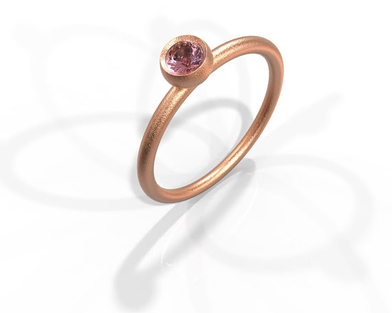 Natural Pink Sapphire Ring In Stardust Finish | Handmade Solid 14k Rose Gold Stacking Ring Set With A Natural, Untreated Pink Sapphire
