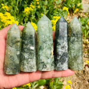 Shop Prehnite Points & Wands! Natural Prehnite Obelisk,Quartz tourmaline Tower,Crystal Point Wand,Rock,Crystal Healing,Mineral Specimen,Crystal Gifts | Natural genuine stones & crystals in various shapes & sizes. Buy raw cut, tumbled, or polished gemstones for making jewelry or crystal healing energy vibration raising reiki stones. #crystals #gemstones #crystalhealing #crystalsandgemstones #energyhealing #affiliate #ad