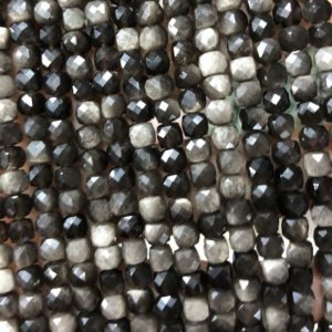 Shop Obsidian Faceted Beads! Silver Obsidian Cube Stone Beads, Natural Gemstone Beads, Stone Beads, Faceted Beads 4-5mm 15'' | Natural genuine faceted Obsidian beads for beading and jewelry making.  #jewelry #beads #beadedjewelry #diyjewelry #jewelrymaking #beadstore #beading #affiliate #ad