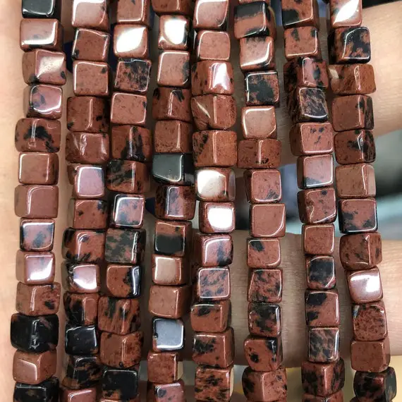 Brown Obsidian Cube Beads, Natural Gemstone Beads, Loose Stone Beads 4mm 15''