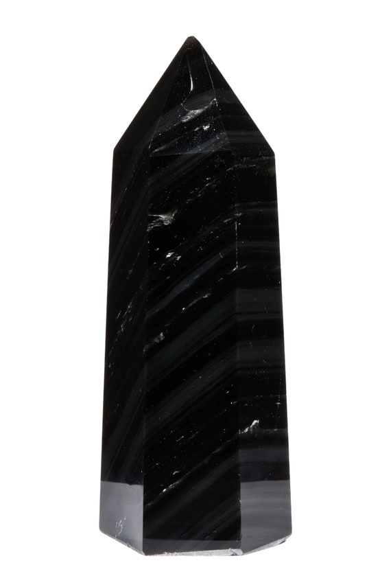Black Obsidian Stone Point - Black Obsidian Crystal Tower - Polished Obsidian Point - Standing Black Obsidian Tower - Obsidian Decor - 22