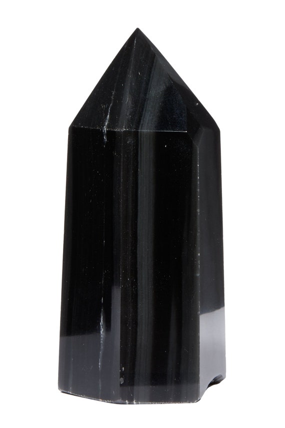Black Obsidian Stone Point - Polished Obsidian Crystal Tower - Obsidian Point - Standing Obsidian Tower - Black Obsidian Decor - #24