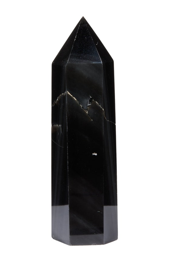 Black Obsidian Stone Point - Polished Obsidian Crystal Tower - Obsidian Crystal Point - Polished Obsidian Tower - Obsidian Decor - #23