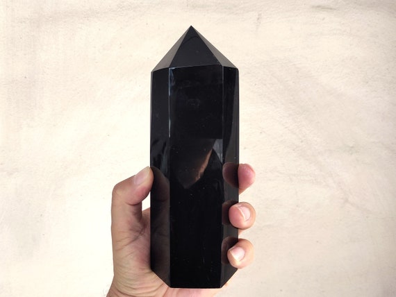 Large Obsidian Tower Obelisk Natural Black Obsidian Crystal Tower Gemstone Obelisk Wand Point Healing Crystal For Gift (7.1'' High- 2.35 Lb)