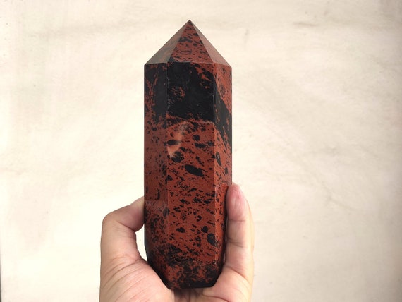 Large Obsidian Tower Obelisk Natural Red Obsidian Crystal Tower Gemstone Tower Wand For Gift Home Decor Healing (7.09'' High- 1.96 Lb)