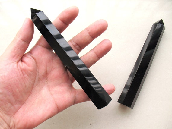 6'' Large Obsidian Tower Natural Black Obsidian Tower Point Obsidian Gemstone Point Wand Free Shipping