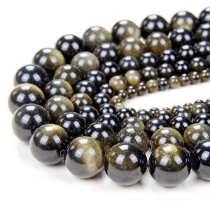 Shop Obsidian Beads! 4mm Chatoyant Golden Sheen Obsidian Gemstone Grade AAA Round Loose Beads 15.5 inch Full Strand (90182529-396) | Natural genuine beads Obsidian beads for beading and jewelry making.  #jewelry #beads #beadedjewelry #diyjewelry #jewelrymaking #beadstore #beading #affiliate #ad