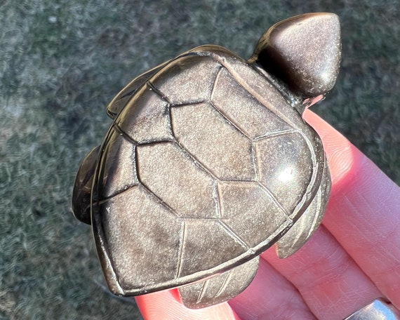 2.3" Silver Sheen Obsidian Sea Turtle Carving From Mexico, Gemstone Figurine, Birthday Gift For Mom, For Wife, For Daughter, Decor #1