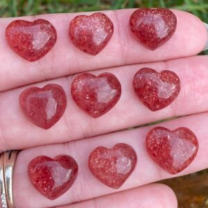 One Strawberry Quartz Heart Cabochon, Hematite In Quartz, Tiny Sparkly Bright Red Cabochon