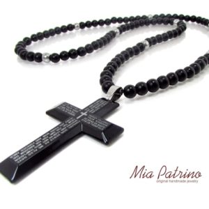 Shop Onyx Necklaces! Onyx Mens Cross Necklace, Stainless Steel Cross Necklace for Men, Mens Cross Necklace, Mens Beaded Necklace, Black Onyx Cross Necklace | Natural genuine Onyx necklaces. Buy handcrafted artisan men's jewelry, gifts for men.  Unique handmade mens fashion accessories. #jewelry #beadednecklaces #beadedjewelry #shopping #gift #handmadejewelry #necklaces #affiliate #ad