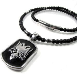 Shop Onyx Pendants! Black matte Onyx Mens Necklace with Stainless Steel Eagle Pendant, 4mm Mens Gemstone Beaded Necklace, Eagle Necklace, Gift for Men +Gift Box | Natural genuine Onyx pendants. Buy handcrafted artisan men's jewelry, gifts for men.  Unique handmade mens fashion accessories. #jewelry #beadedpendants #beadedjewelry #shopping #gift #handmadejewelry #pendants #affiliate #ad