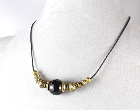 Black Onyx Necklace, Gemstone Choker, Black Pendant, Protection Gemstone, Cord Pendant, Black Necklace, Gemstone Pendant, Black Choker, Yoga