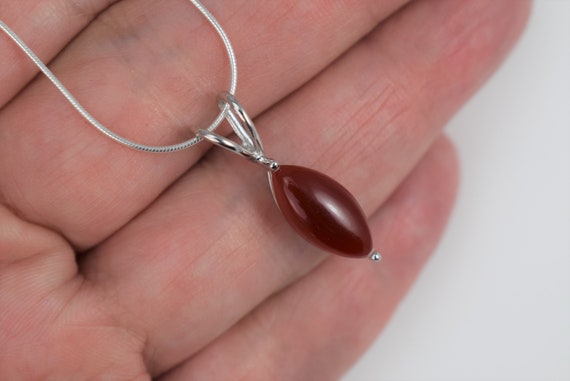 Red Onyx Marquis Pendant Necklace (sterling Silver) - 15 X 7 Mm