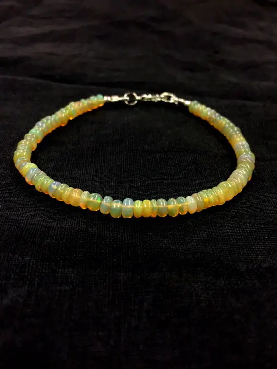 Ethiopian Opal Bracelet Natural Ethiopian Opal Gemstone Smooth Rondelle Beads Bracelet For Women