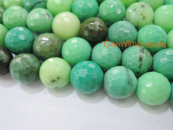 15.5" Natural Moss Green Opal 10mm/12mm/14mm Round 128 Faceted, Natural Green Gemstone, Spring Jewelry Beads