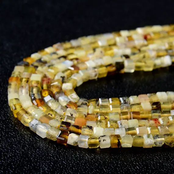 2mm Natural Yellow Opal Gemstone Grade A Micro Faceted Diamond Cut Cube Loose Beads (p42)